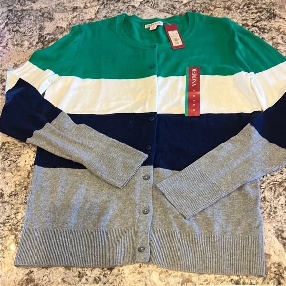 Merona Women's Colorblock Cardigan Sweater - Green, White, Navy, Gray Medium - Picture 4 of 10